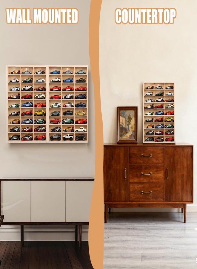 YEXEXINM for Hotwheels Wooden Display Case,54 Space 1/64 Scale Toy Car Display Case Fit for Hotwheels Wooden Storage Display Shelf for Toy Cars Wall Mount Model Car Display Organizer Fit for Matchbox Diecast - Image 4